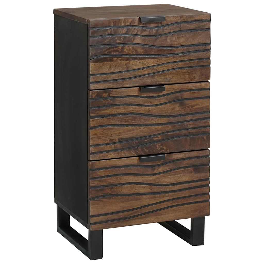 Aparador de madera de mango maciza 40x33x75cm con patas de hierro y 3 cajones para almacenamiento