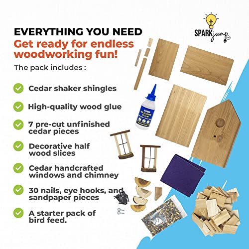 Sparkjump Premium Birdhouse With Kids Woodworking Apron – Diy Crafts Woodworking Building Project For Kids – Stem Teaching Tool. #TOP5