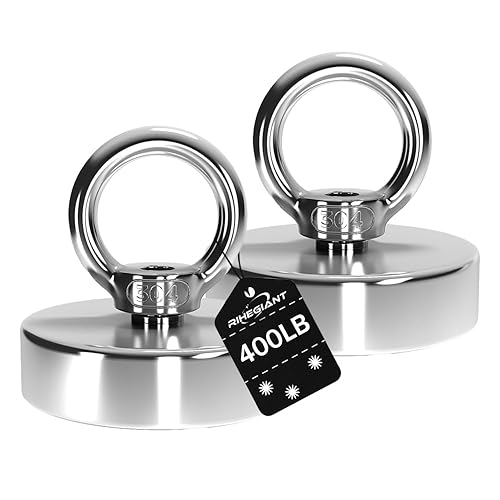 Imán fuerte de neodimio de fuerza de tracción de 400 libras, potente para pesca y salvamento, 2 piezas