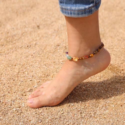 Image of 7 Chakra Crystals and Stones Anklet Irregular Tumbled Gems Beaded Ankle Bracelets for Women Spiritual Energy Meditation Yoga Healing Jewelry Mom's Gifts
