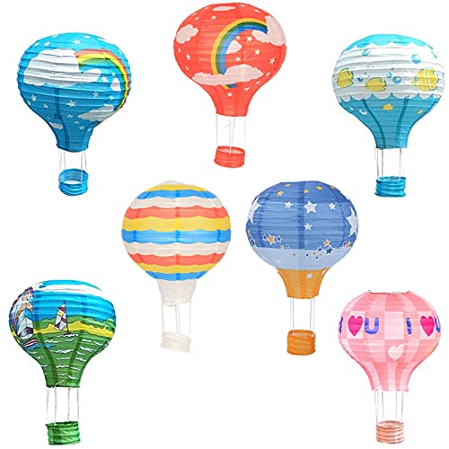 7 peças lanterna de papel de balão de ar quente, balão de ar quente para pendurar, 12 polegadas com tema de balão de ar quente, para casamentos, centros comerciais, decoração artesanal