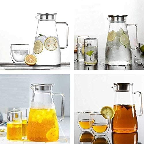 Image of VAGHASIYA Borosilicate Glass Water jug with Stainless Steel lid, for Juice Water iced Tea Pitcher Tea Carafe hot Glass Pitcher and Sun Tea jar, 1800ml (1800 ml)