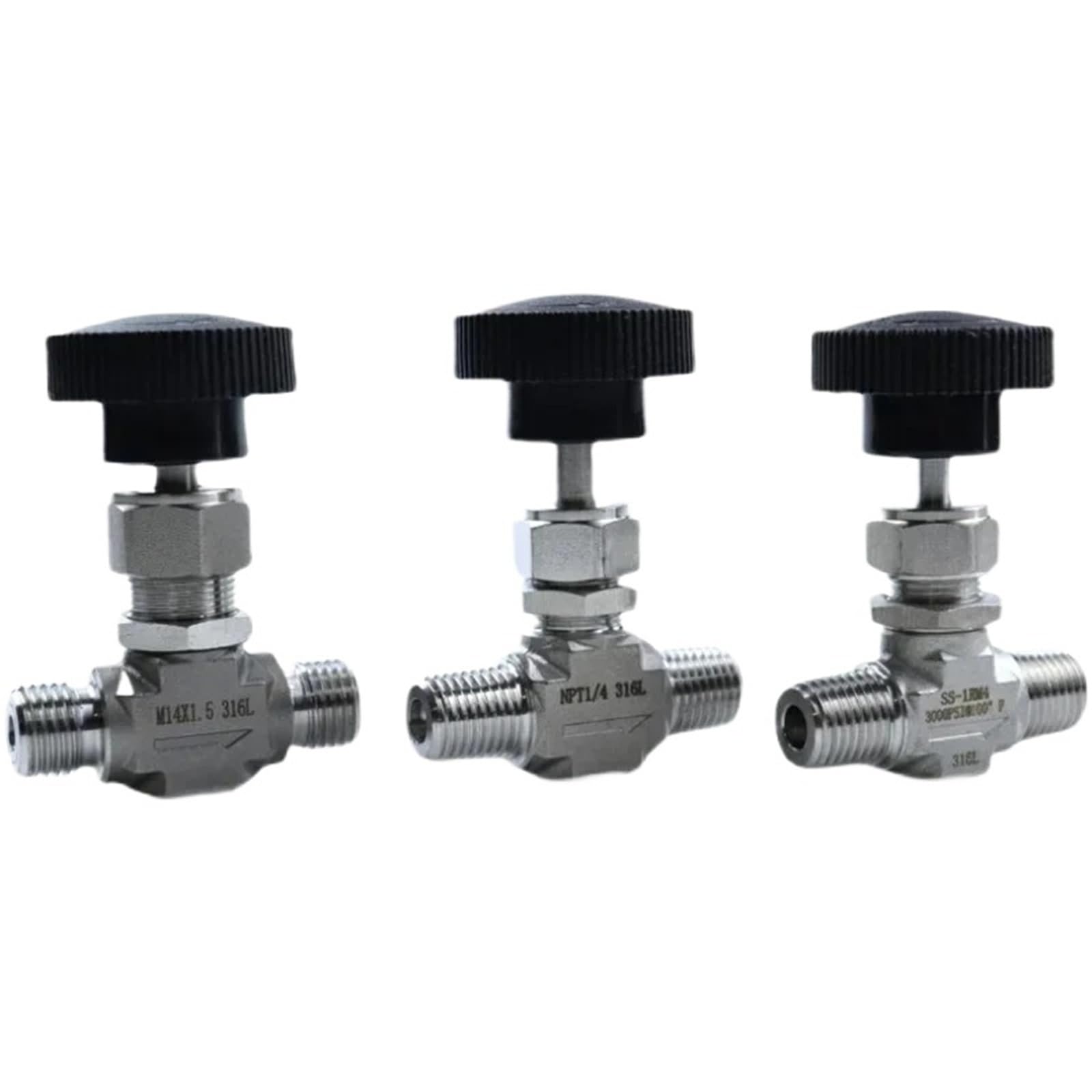 Válvula de aguja en acero inoxidable 316L con rosca 1/4 NPT M para máxima durabilidad