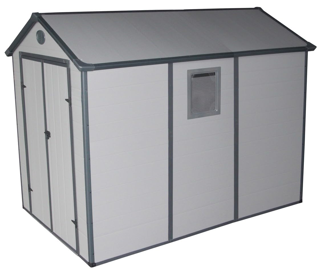 Jobu Abri de Jardin en résine Gris 5,​32m² + kit de Fondation | Abri à Outils Abri de Rangement Extérieur | Toit en Pente