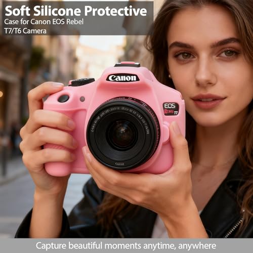 Image of Case for Canon EOS Rebel T7 Rebel T6 Camera, Soft Silicone Rubber Protective Camera Case Cover Accessories, Lightweight, Anti-Scratch with Button Marking for EOS Rebel T7 T6 (Pink)
