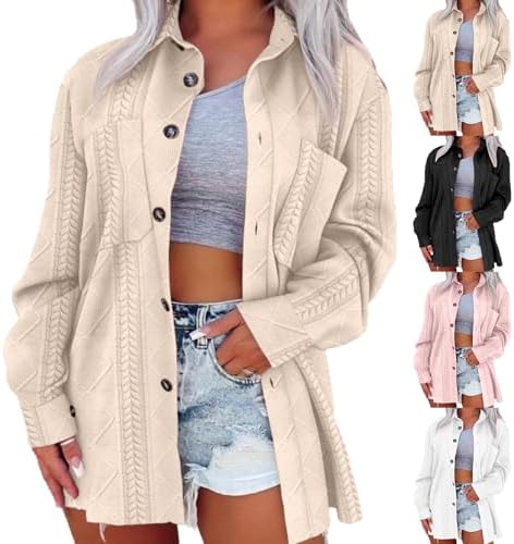 Cable Knit Cardigan Women Cute Oversized Sweater Cozy Chunky Cardigan Long Sleeve Button Down Lapel Jacket Outerwear