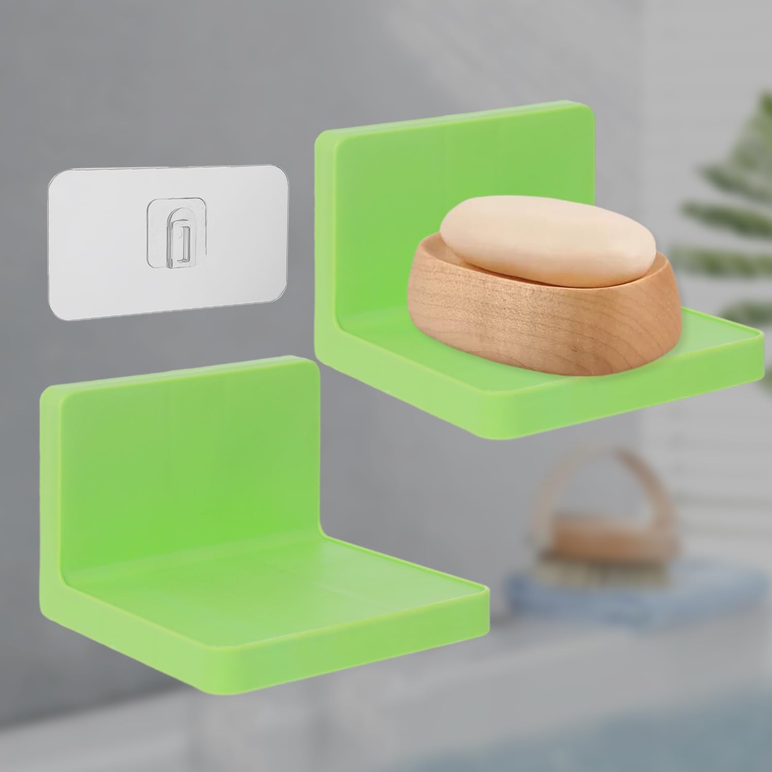 Easy Installation Punch-Free Adhesive Shelf - Bathroom Sundries Storage Holder Brackets,Green