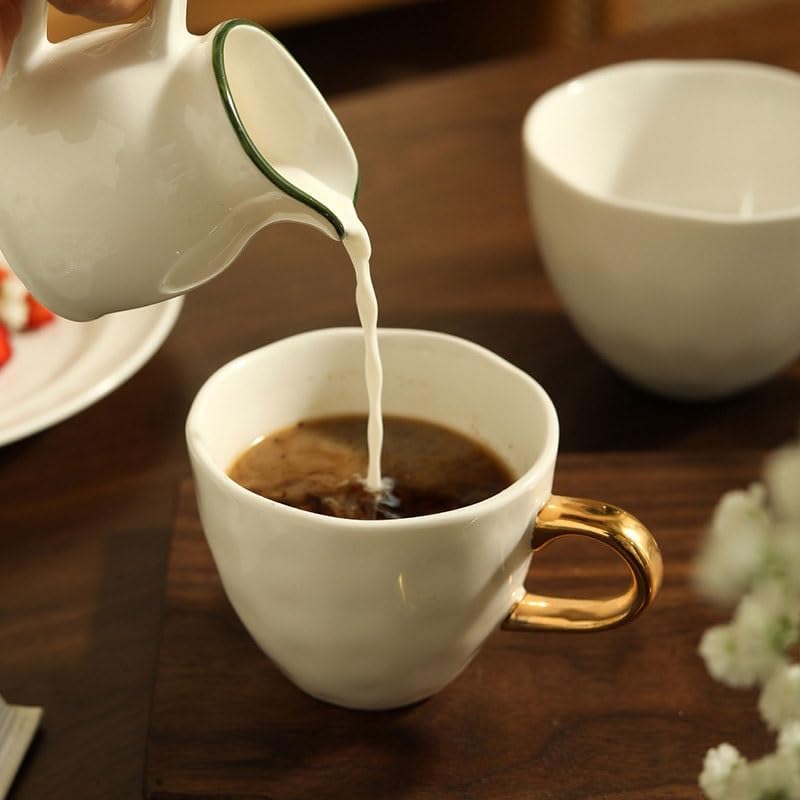 White Ceramic Gold Handle Water Cup Espresso Coffee Afternoon Tea Office Cups