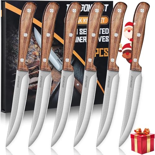 DRAGON RIOT Steakmesser-Set 6 Teilig, Steak Messer mit mit Holzgriff, Steakmesserset mit Geschenkbox