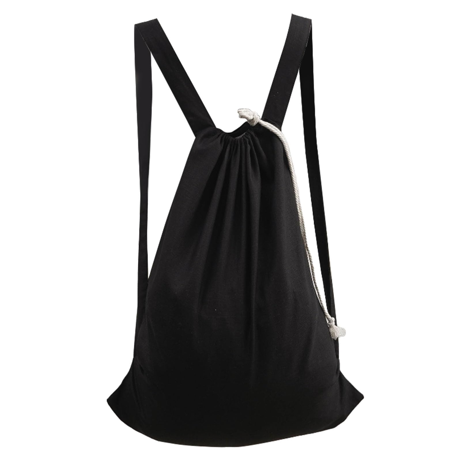 HSOFTIFY 100% Linen Travel Backpack Laundry Bag with Shoulder Straps, Black