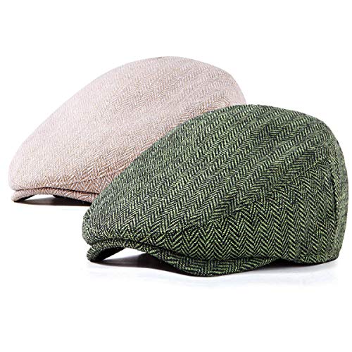 Image of LADYBRO 2 Pack Newsboy Hats for Men Wool Scally Cap Mens Flat Cap, Stylish Winter Cap for Man - Monkey Cap & Beanie Cap for Men