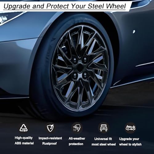 Image of Hubcap Wheel Cover Replacement R14 Hub Caps Universal-Fit Steel Wheel Rim Cover ABS Material Exterior Accessories for Car Truck SUV -Set of 4(14-inch,Black)