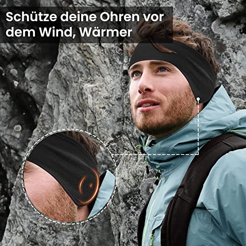 Winter Sport Stirnband für Damen und Herren- Ohrenschützer Ohrenwärmer Elastisch Haarband Warm Headband für Jogging Laufen Wandern Fahrrad - 2er Schwarz