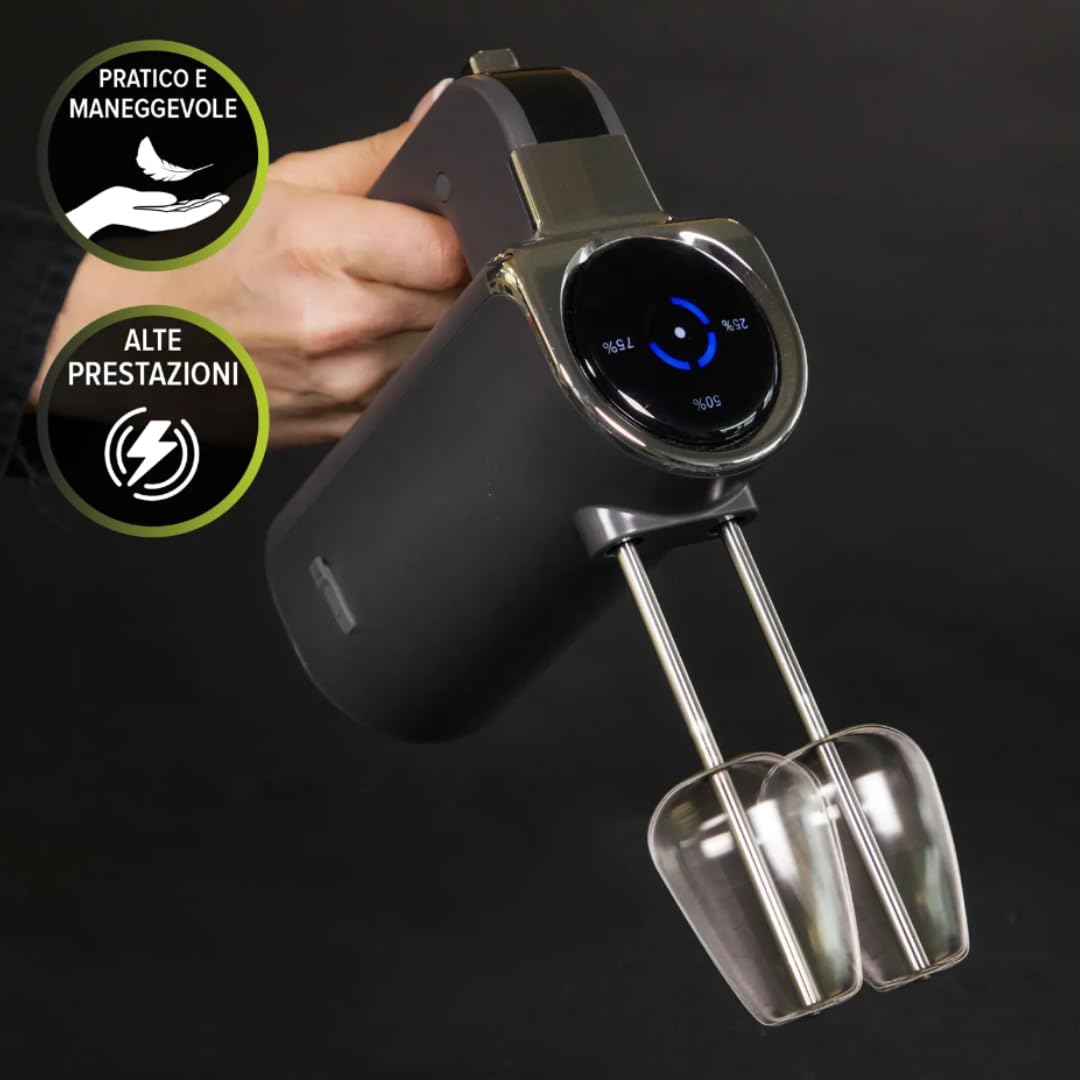 Batteur à main sans fil avec 2 fouets 200W Noir Appareils de cuisine