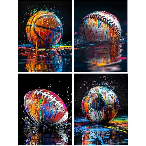 4 Pack Ball Diamond Art Kits for Adults,Graffiti Sports Diamond Painting Kits for Adults Beginner,5D DIY Round Full Drill Gem Crystal Art,Adults Paint by Diamonds Dots for Home Wall Decor 11.8x15.7in