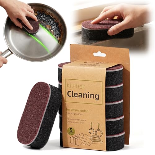 Image of Cleaning Sponges Eraser - Emery Scrub Sponge for Pots & Pans, Heavy Duty Rust & Stain Remover, High-Density Oil-Absorbing Sponge for Kitchen, Dish, Sink & Cookware Cleaning