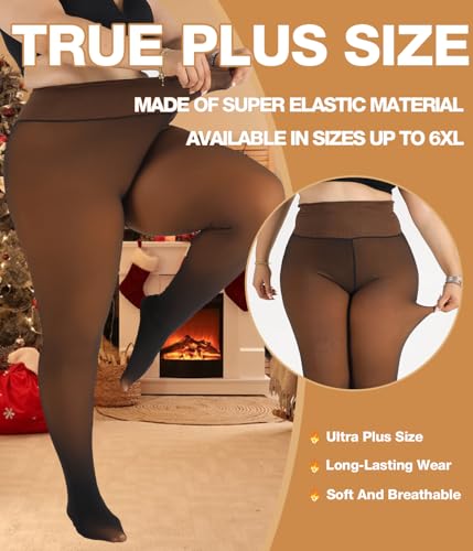 Image of MERYLURE High Waist Fleece Lined Tights Women Plus Size, Fake Translucent Winter Warm Pantyhose Thick Thermal Leggings