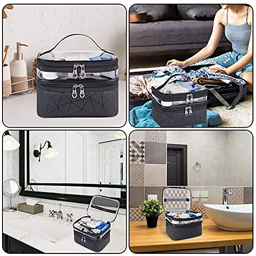 Image of Travel Cosmetic Makeup Case Wash Organizer Storage & Toiletry Bag Pouch for Women Inner Ware Organizer (2 Layer Heavy Black)