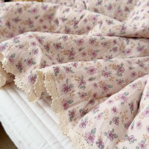 Image of BuLuTu Purple Floral Print Toddler Blanket Quilted 100% Cotton Muslin Lightweight Kids Comforter Soft Bed Blankets for Girls Toddler Crib Quilt, All Seasons Blankets, 47x59 Inches