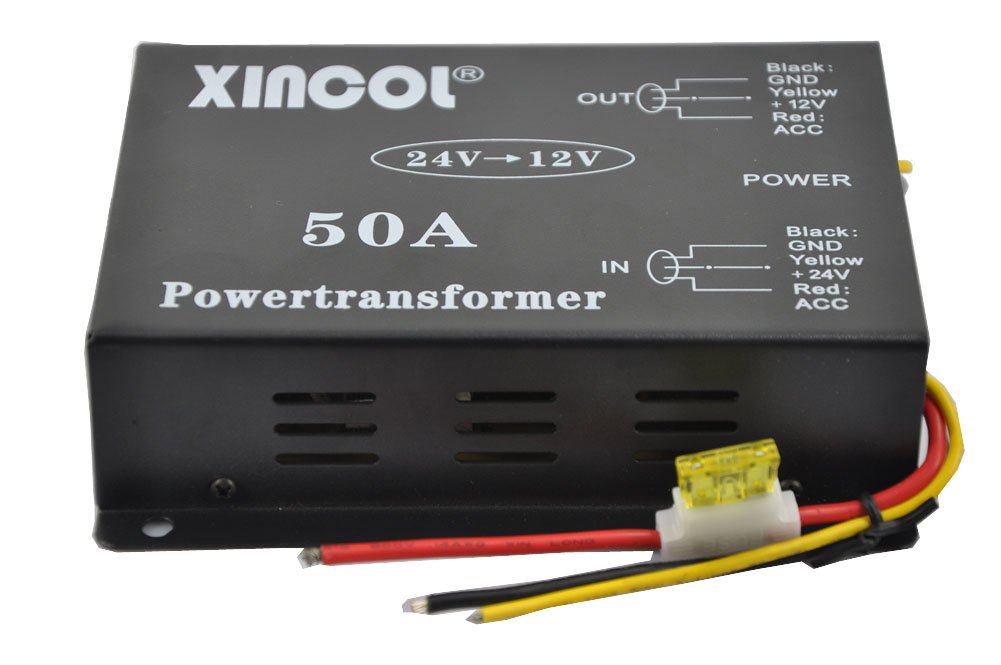 XINCOL® 24V a 12V Paso Abajo Transformador Convertidor Descenso Reducer Regulador 50A 600W Poder Suministro Adaptador para Auto Coche Camión Vehículo Barco Solar Sistema