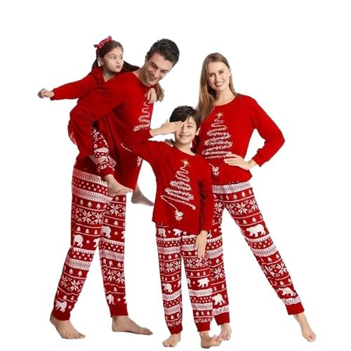 es-uk Matching Family Christmas Pyjamas Set Red Festive Tree Print PJs for Mum Dad & Kids Soft Cotton Long Sleeve Holiday Sleepwear for Family Photos & Xmas Morning (Men 2XL)