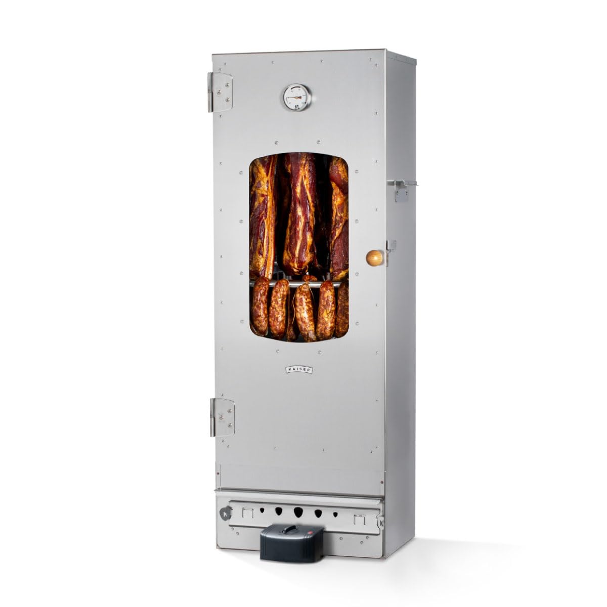 KAISER COMPANY '100' Hochwertiger Elektrischer Räucherofen/Räucherschrank aus Edelstahl I Tragbarer Smoker 110 cm I Passen bis zu 15kg Fleisch I 2000W I mit Zubehör I NICHTROSTEND