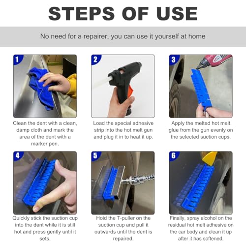 Image of Wevdn 8 Pack Car Paintless Dent Repair Tool, Adhesive Glue Pulling Tabs for Car Body Dent Removal, Auto Repair Long Dent Remover Tool Set, Car Repair Accessories