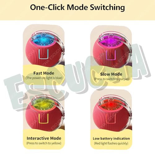 Image of ESCUCHA Interactive Cat Ball Toy with Rope Tail, Smart Rolling Ball for Indoor Cats and Dogs (Multicolor)