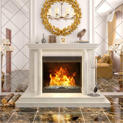 Image of Pulovin 10 lbs Fire Glass for Propane Fire Pit, 1 /2 Inch Fire Pit Glass Rocks for Gas Fireplace, Reflective Glass Rocks for Fire Pit Table, Blend of Cobalt Blue, Caribbean Blue and Platinum