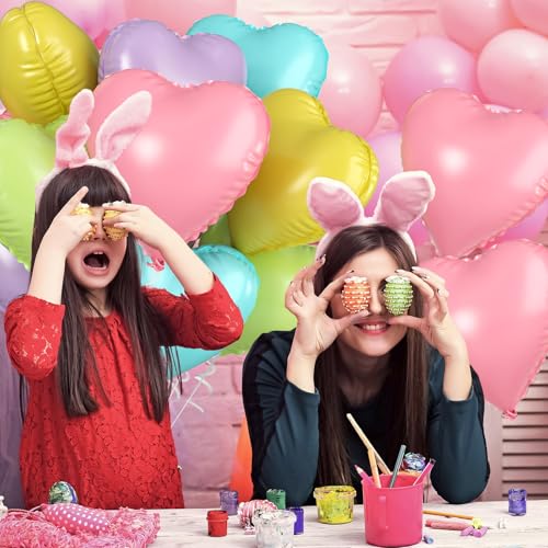 Image of Biapian Pastel Heart Balloons, 10 Pcs Macaron Heart Shape - 18inch Pastel Pink Purple Green Teal Yellow Foil Balloons for Candy Birthday Wedding Baby Shower Easter Party Decoration