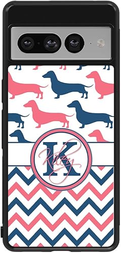 Dachshund Dog Chevron Personalized Black Rubber Phone Case Compatible With Google Pixel 10, 10 Pro, 10 Pro XL, 9a, 9 Pro, Pixel 9, Pixel 9 Pro XL,