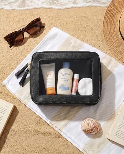 Image of LETGO Clear Makeup Bags, TSA Approved Toiletry Bag with Zipper, Clear Makeup Organizer Fit Carry-on Travel Essentials,Car Essentials for Women Men (C-Black)