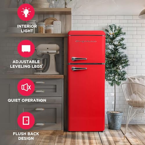 Frigidaire EFR756-RED EFR756, 2 Door Apartment Size Retro Refrigerator with Top Freezer, Chrome Handles, 7.5 cu ft, Red - Image 4