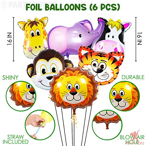 Image of Party Propz Jungle Theme Decoration - 22Pcs | Happy Birthday Banner Paper | Animal Jungle Theme Balloons & Safari Decoration Multicolor
