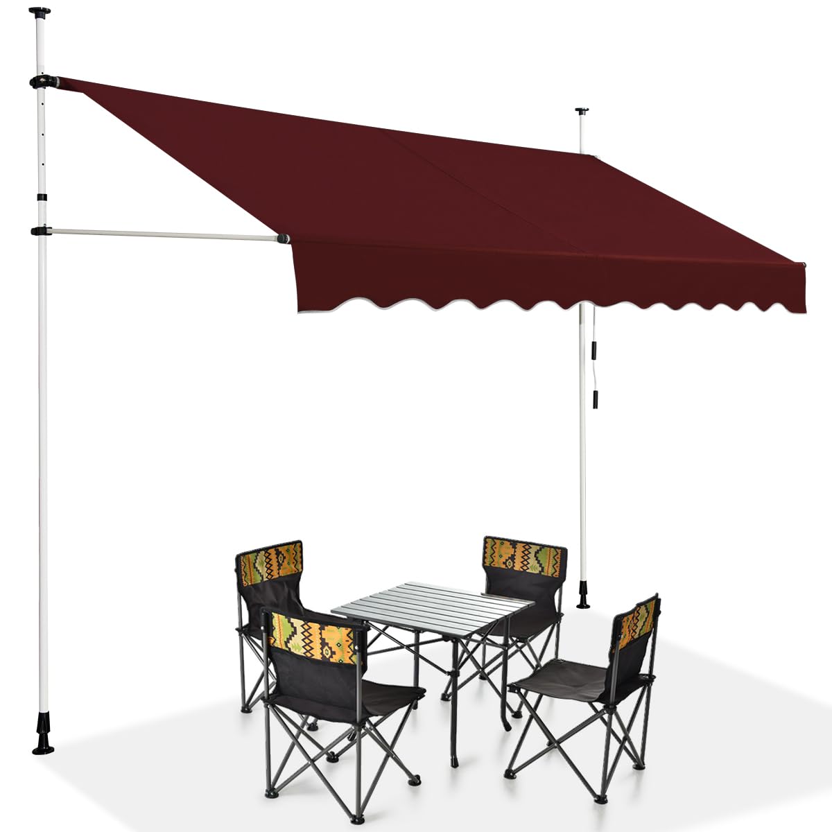 HOMASIS Store à Serrage 150/200/250/300/350/400 cm, Protection Solaire réglable en Hauteur sans perçage, auvent avec manivelle, Store banne Manuel à Bras articulé, pour l'extérieur (Rouge, 2m)