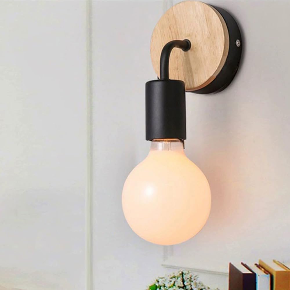Applique da Parete per Camera da Letto, Confezione da 2, Illuminazione nordica in Legno, Mini Illuminazione da Comodino, Illuminazione da Bagno, Illuminazione in Metallo con cablag