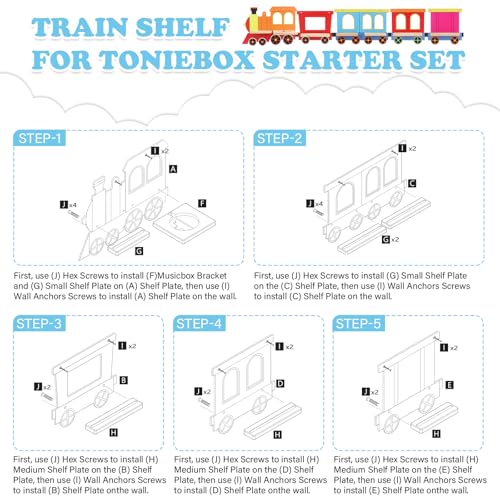Image of for TonieBox 1 /2 Tonies Figures Organizer Storage Wall Shelf | Colorful Little Five-Train Magnetic Floating Shelves Display Collection for 30~40 Tonie Box Characters