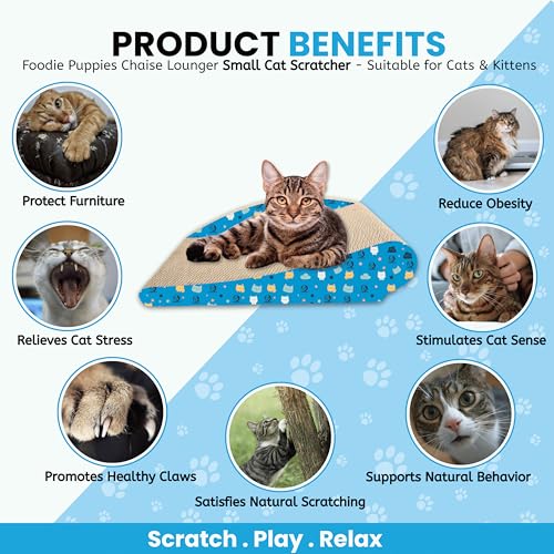 Image of Foodie Puppies Cat Scratcher Pad with Catnip for Cats & Kittens - (Chaise Lounger, Small) (42.5 x 26 x 10.5 cm) | Durable Corrugated Cardboard Scratching Board | Furniture Protection, Play & Relax