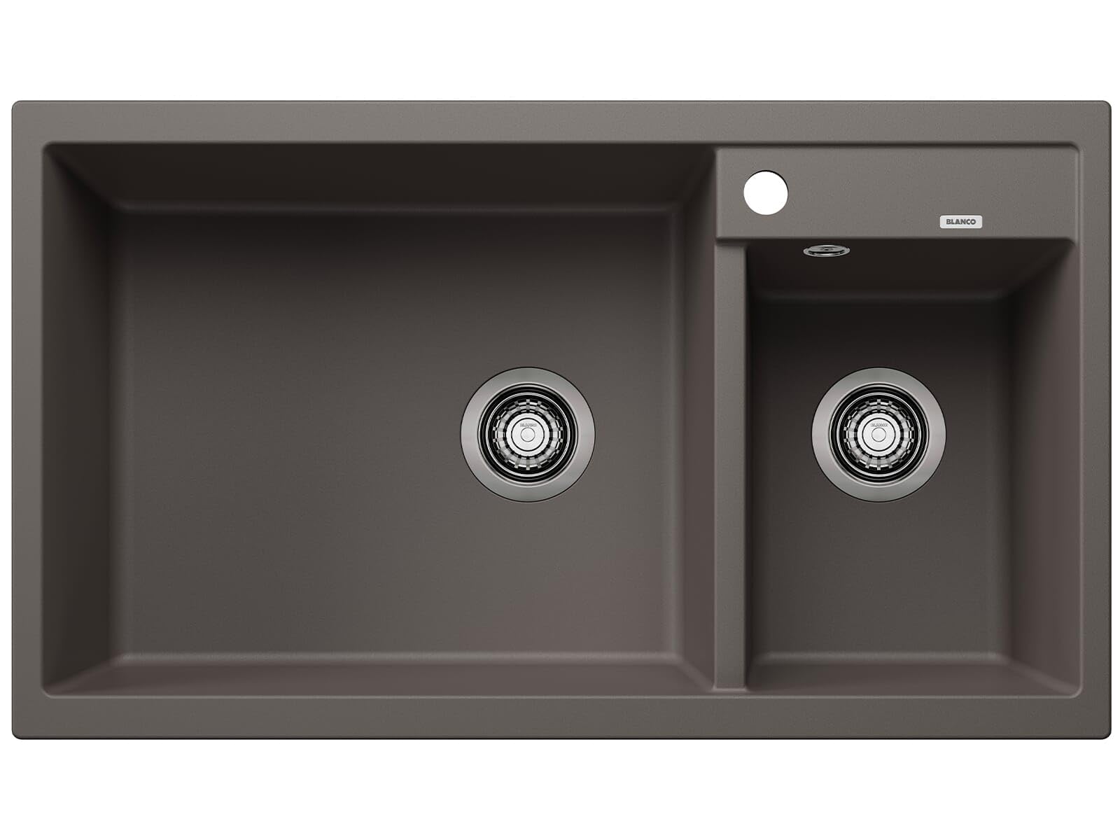 BLANCO METRA 9 | SILGRANIT Sink in Volcano Grey | Installation Type: Inset Installation from Above | Main Bowl on the Left | for 90 cm Wide Base cabinets | User-Friendly Double Bowl | [86x50x20.2 cm]