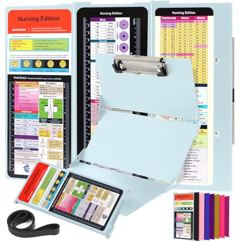 Nursing Clipboard Foldable with Medical Edition Cheat Sheets, 3 Layers Aluminum Foldable...