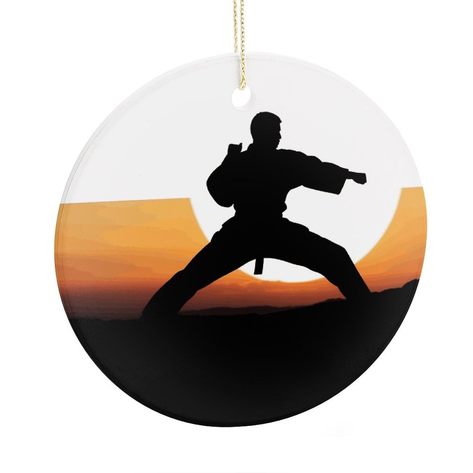 Fekiloot Style Karate Silhouette Christmas Ornaments 2.9 Inch Round Ceramic Ornament Keepsake Thank You Gifts For Office, Room, Home - Holiday Present Ideas