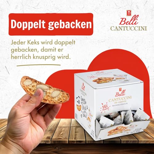 Belli Cantuccini Mandelgebäck 600G [DOPPELT GEBACKEN] mit 18% Mandel-Anteil | 60 Kekse pro Box | Italienische kekse | mit Blütenhonig | Biscotti di Prato
