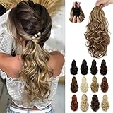 Cephermer Ponytail Extension, 15 Inch Drawstring Ponytail, Light Brown mix Ash Blonde Wavy Clip in Pony Tails Hair Extensions Natural Looking Synthetic Hairpiece for Women Daily Use party