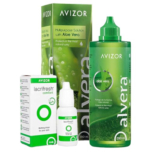 Avizor Pack Limpieza Lentillas: Solución Única Alvera 350ml + Gotas Lacrifresh Comfort 15ml. Para Lentes Hidrogel-Silicona. Limpia, Desinfecta, Hidrata y Alivia.
