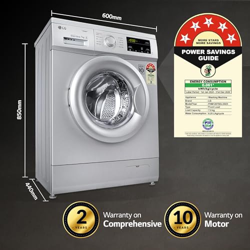 Image of LG 7 Kg 5 Star Inverter Touch Control Fully-Automatic Front Load Washing Machine with in-built Heater (FHM1207SDL, Silver, 6 Motion Direct Drive & Steam)