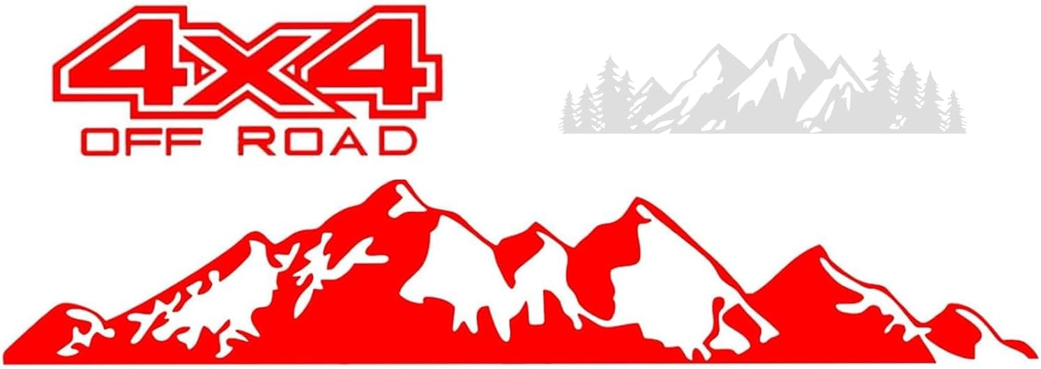 Auto Aufkleber Berg Aufkleber, 3 Stück Autoaufkleber Aufkleber Auto Tuning Berg Aufkleber Aufkleber Auto Schnee Grafik Vinyl Aufkleber, Für SUV LKW Geländewagen Universal (Rot