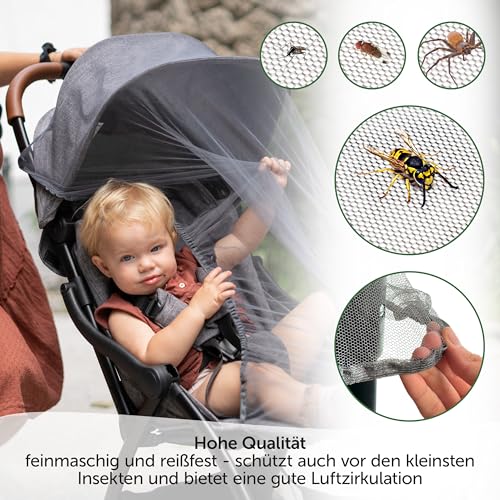 Zamboo Universal Insektenschutz - Mückennetz für Kinderwagen & Buggy/Premium QUALITÄT: idealer Schutz vor Wespen & Stechmücken Dank feinem Netzgewebe, reißfest & waschbar, mit Tasche - Grau