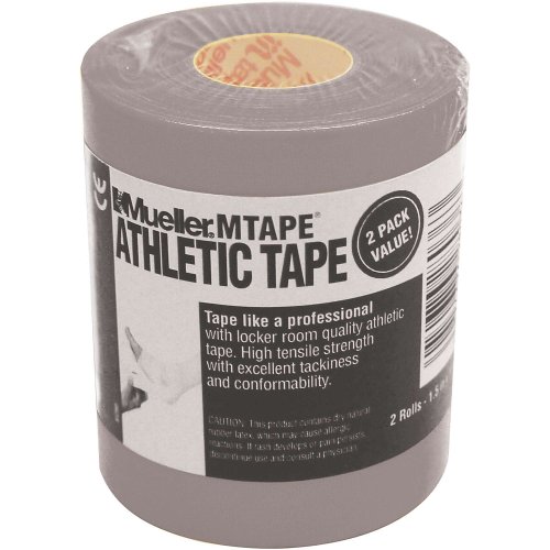 Image of MUELLER Sports Medicine MTape Rolls, Quality Athletic Tape, Easy to Tear for Fast & Effective Taping, 1.5 inch x 10 Yards Per Roll, 2 Rolls, Gray