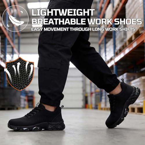 Image of Steel Toe Shoes for Men Lightweight Safety Work Shoes with Kevlar Puncture Resistant Midsole Comfortable Low Top Work Shoes for Warehouse Factory Light Construction