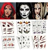 Wodelanle Halloween Face tattoos,12 Sheets Halloween Fake Scars Wound Temporary Tattoos Stickers ...
